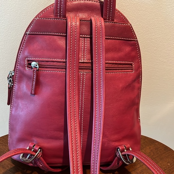 Tignanello  Backpack Mini  bag  genuine leather  Red wear as sling back  10” EUC - Picture 9 of 17